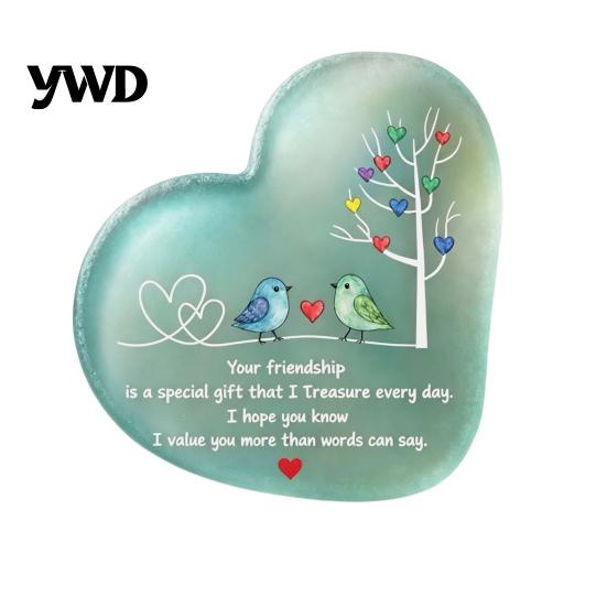 Custom Style Acrylic Keepsake Heart Shape Friendship Ornament with Engraved Verse & Bird Tree, Desktop Romantic Decor for Room Art Home Office