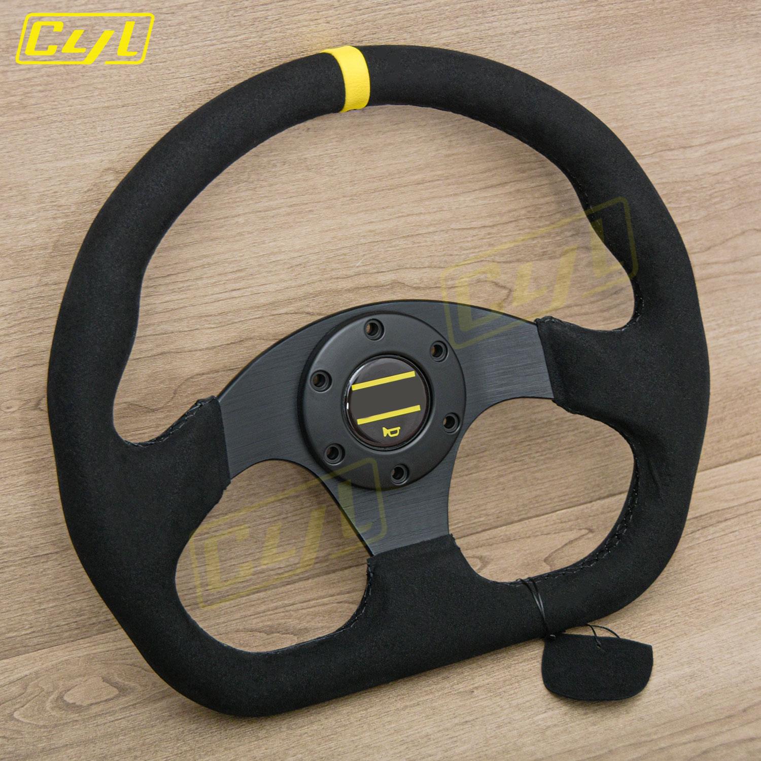 12.5inch 320mm Universal D Shape Suede Leather Steering Wheel Sim Racing Sports Game Steering Wheel Black stitching A