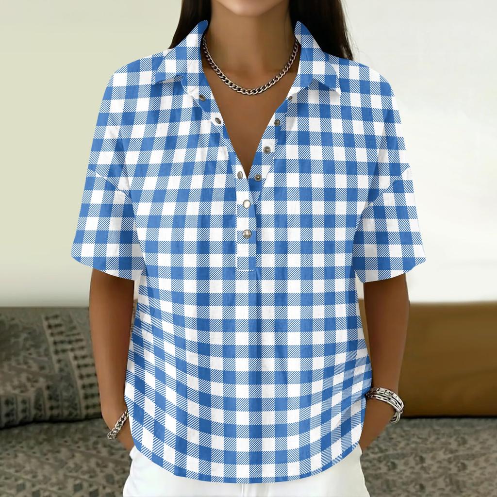 Women’s Turn Down Collar Button Up Vintage Print Short Sleeve Relaxed Fit Casual T Shirt Blouse Top for Everyday Wear
