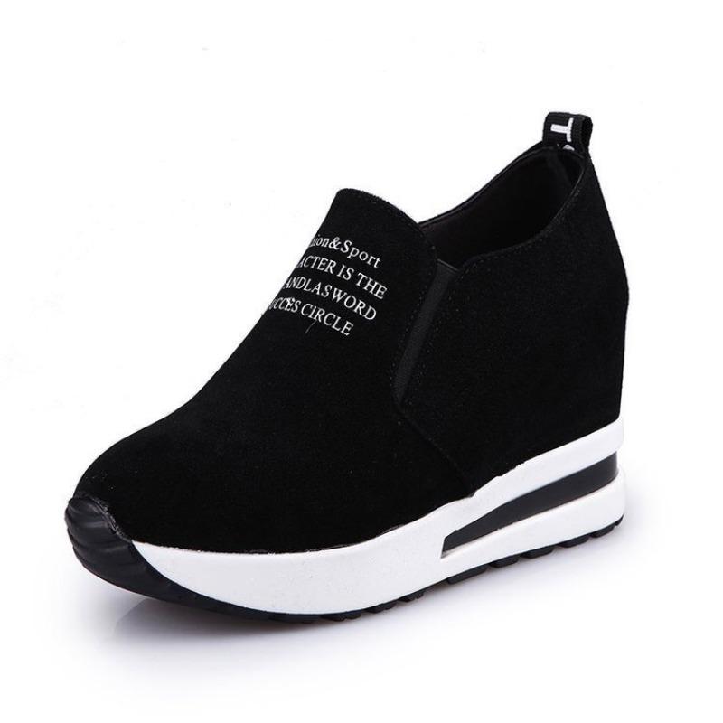 Deep bevel heel solid color women's shoes autumn new one-pedal lazy shoes heightening casual shoes