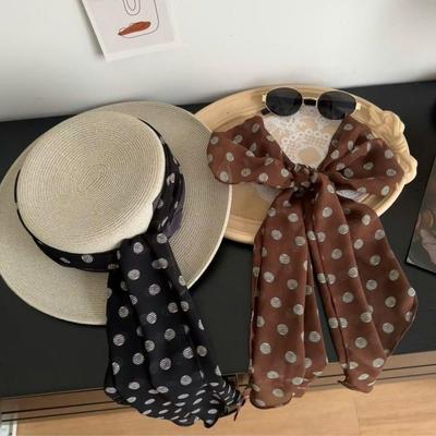 Koreański Styl Brązowy W Kropki Jedwabny Szalik Styl INS Damski Szalik Na Szyję Wszechstronne Akcesoria Nowa Opaska Na Głowę Wiązane Włosy Długi Szalik