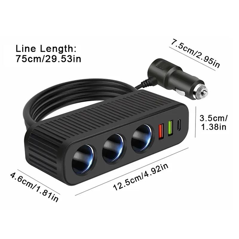 120W Car Cigarette Lighter Usb Charger Pd Quick Charge Power Adapter One-To-Four Multifunctional Socket For Mobile Phone Charger