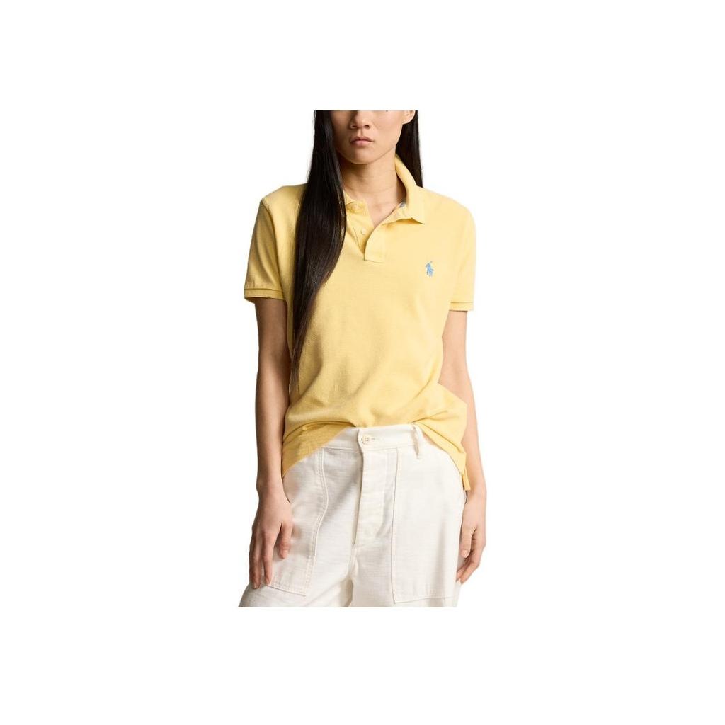 Polo Ralph Lauren SS24 Solid Color Small Pony Embroidered Straight Casual Short Sleeve Polo Shirt Women tops Yellow WMPOKNINB920164-700