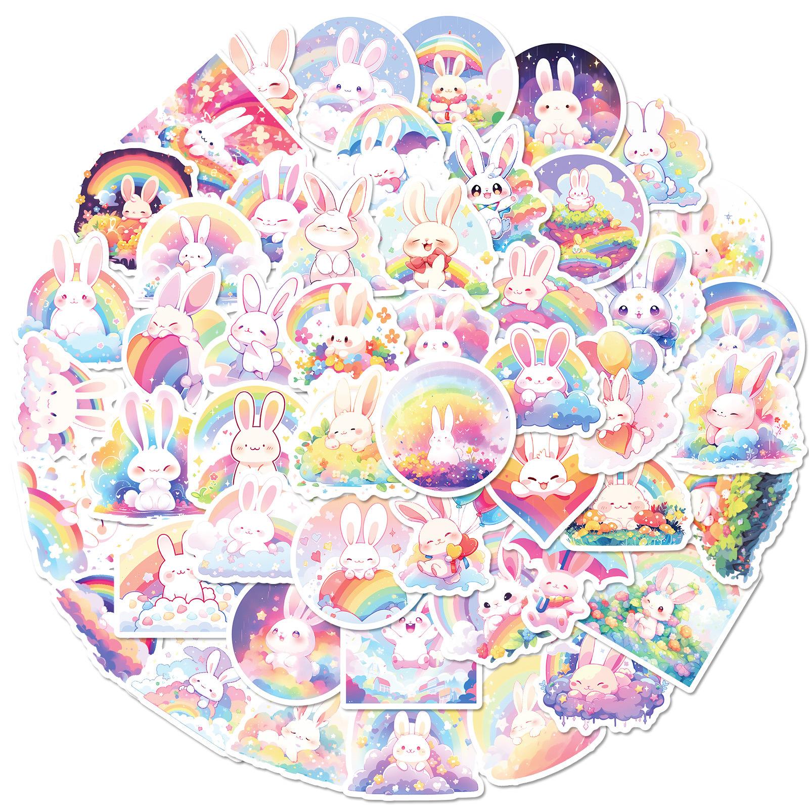 

50 Rainbow Bunnies Cute Wind Independent Personality Diy Decorative Stickers Waterproof Gooka Stickers