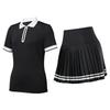Womens Sporty Polo Top Pleated Skirt Set Tennis Gym Running Active Wear