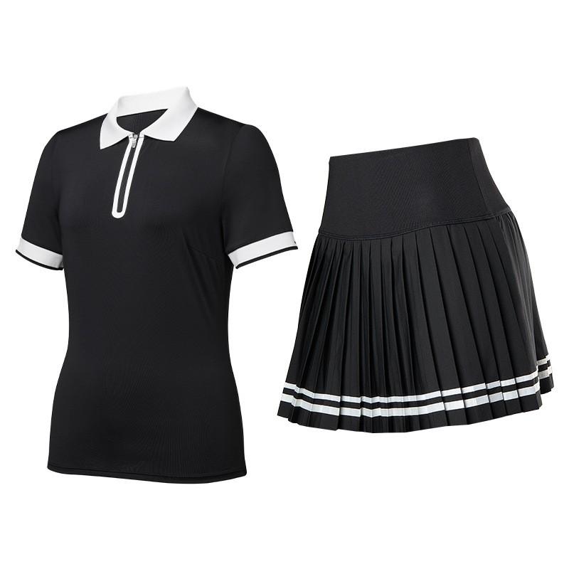 Womens Sporty Polo Top Pleated Skirt Set Tennis Gym Running Active Wear