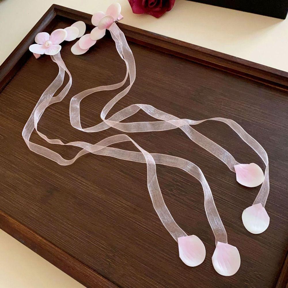 

Pearl Simulation Flower Hair Clips Mesh Ribbon Duckbill Clip Cute Flower Hairpin Beach розовый