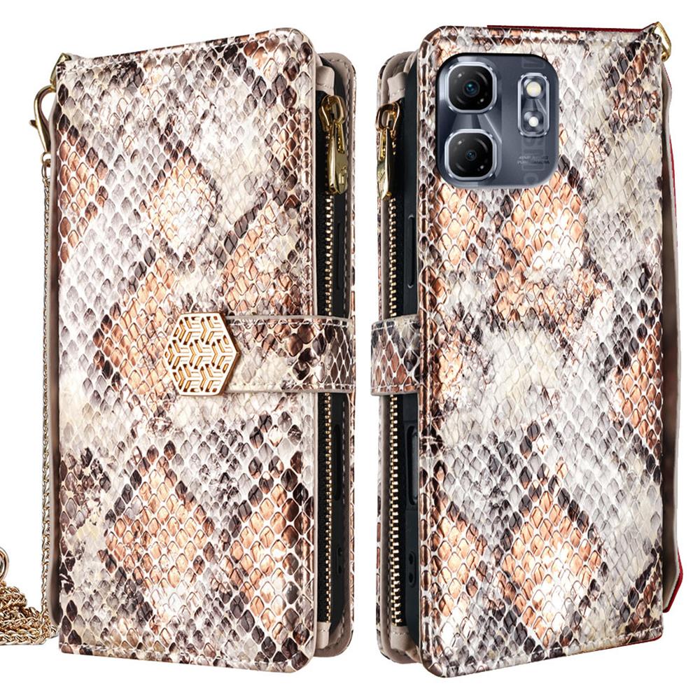 

For Infinix Hot 50i 4G Case Snake Skin Texture PU Leather Phone Wallet Cover with Shoulder Strap White