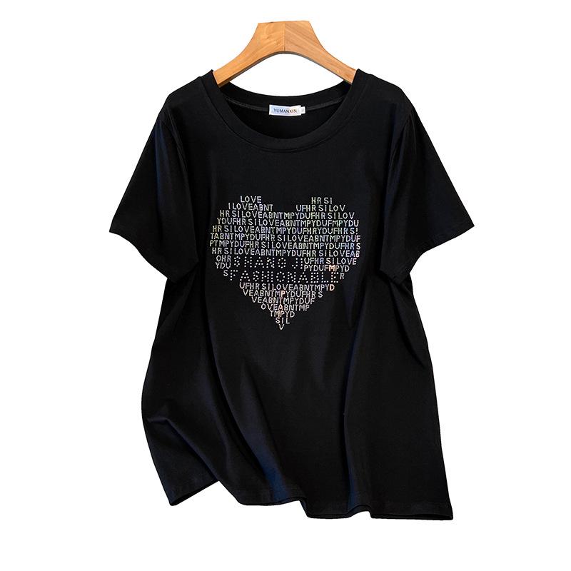 Women's Plus Size Loose Fit Mid-Length Short Sleeve Round Neck T-Shirt (200/300/350 Jin)