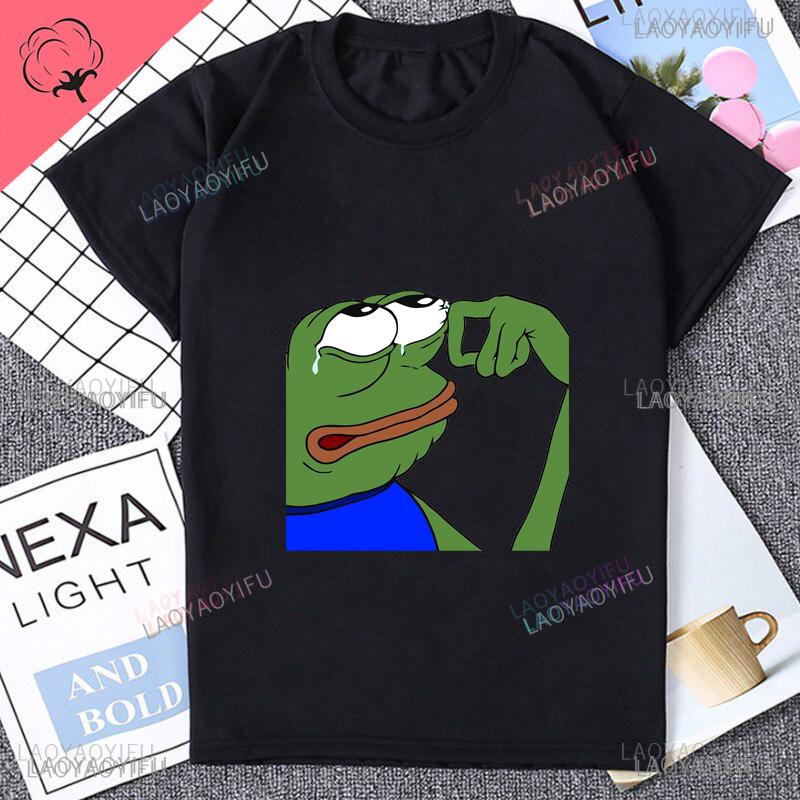 Fun Cartoon Pepe Frog Emote Graphic Print Casual Harajuku Fashion Street Wear Trend Summer Men Women Universal Crewneck Tshirt