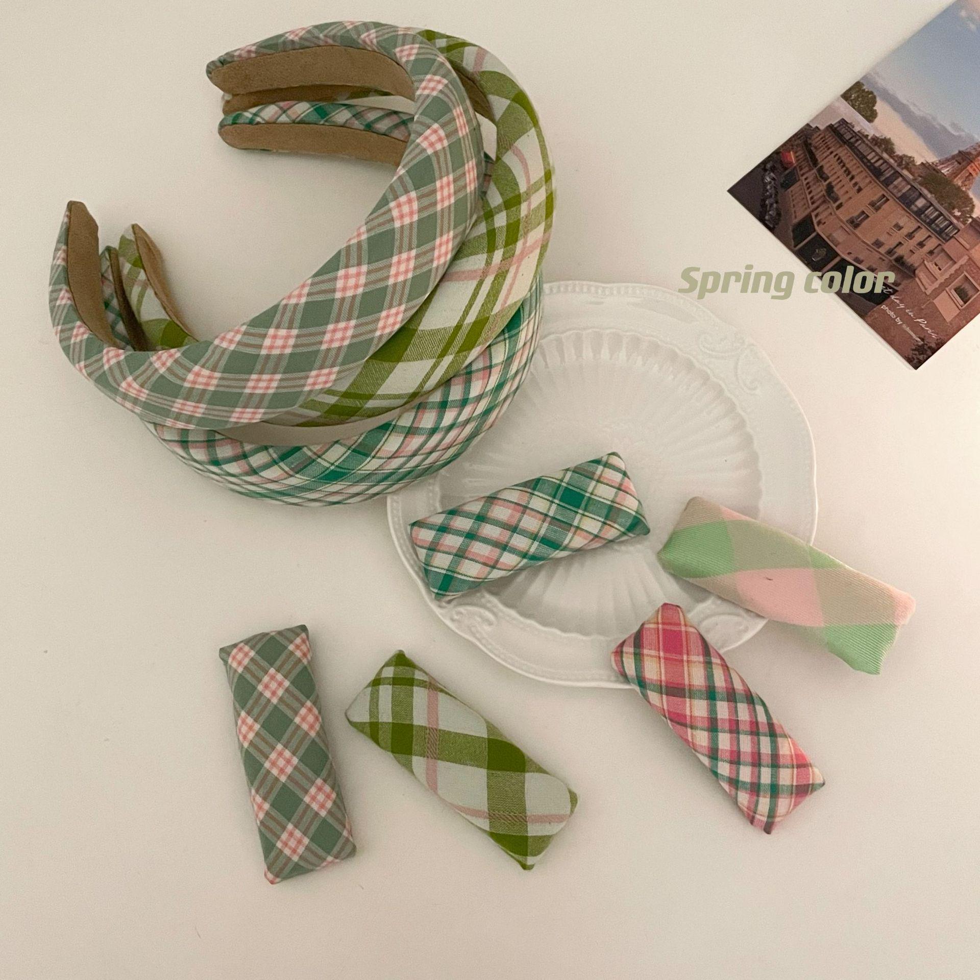 

Spring Green & Pink Striped French Women s Baby Hair Headband with Bangs Clip