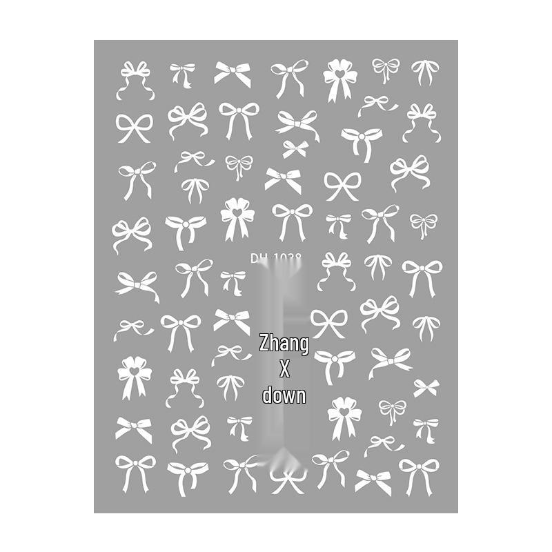 Redanco3D Cartoon Nail Art Stickers - Cute Black & White Bow Design (DH-1038)
