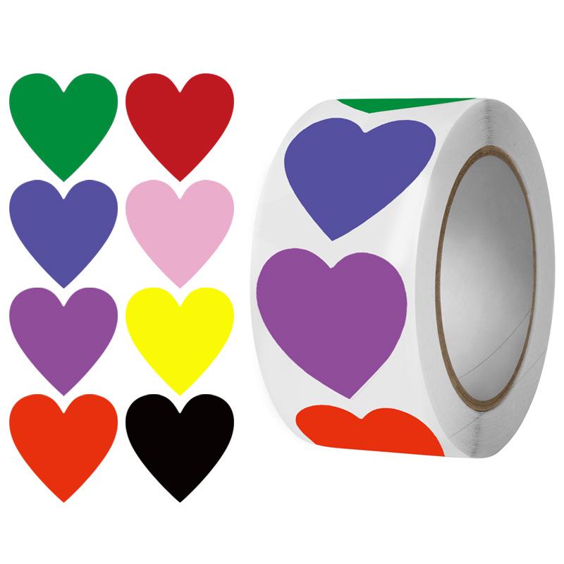 

White Thank You Self-Adhesive Labels with Colorful Heart Design - Round Handmade Sealing Stickers 25mm, 500 stickers/roll