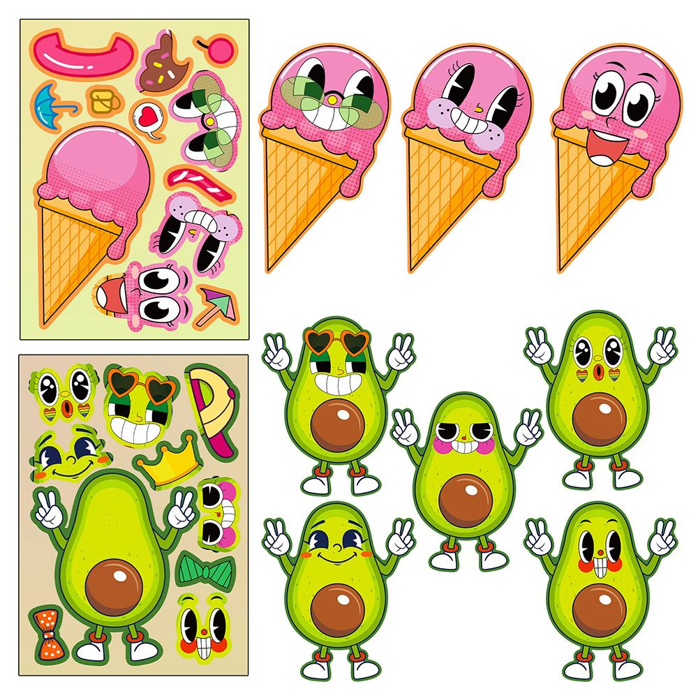 6/12Sheets Cartoon Fruit Summer Colorful Make A Face Puzzle Stickers PVC Material Children’s Daily Toys Waterproof Toy Stickers.
