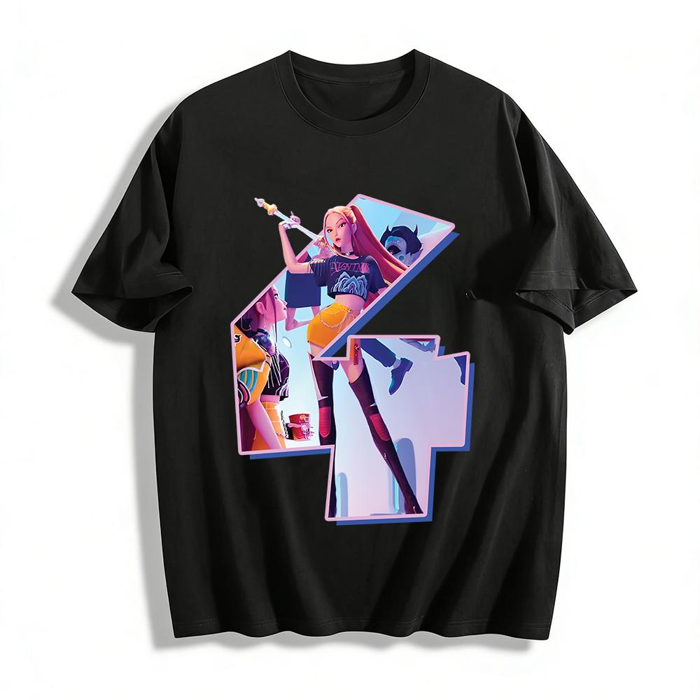 

Cyber Virtual Girl Group Print T-shirt Loose Street Trendy Top Unisex Casual Wear Pure cotton T-shirt XXS