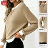 Womens Knit Sweater Round Neck Loose Fit Long Sleeve Pullover Slim Solid Color Fall Winter Top