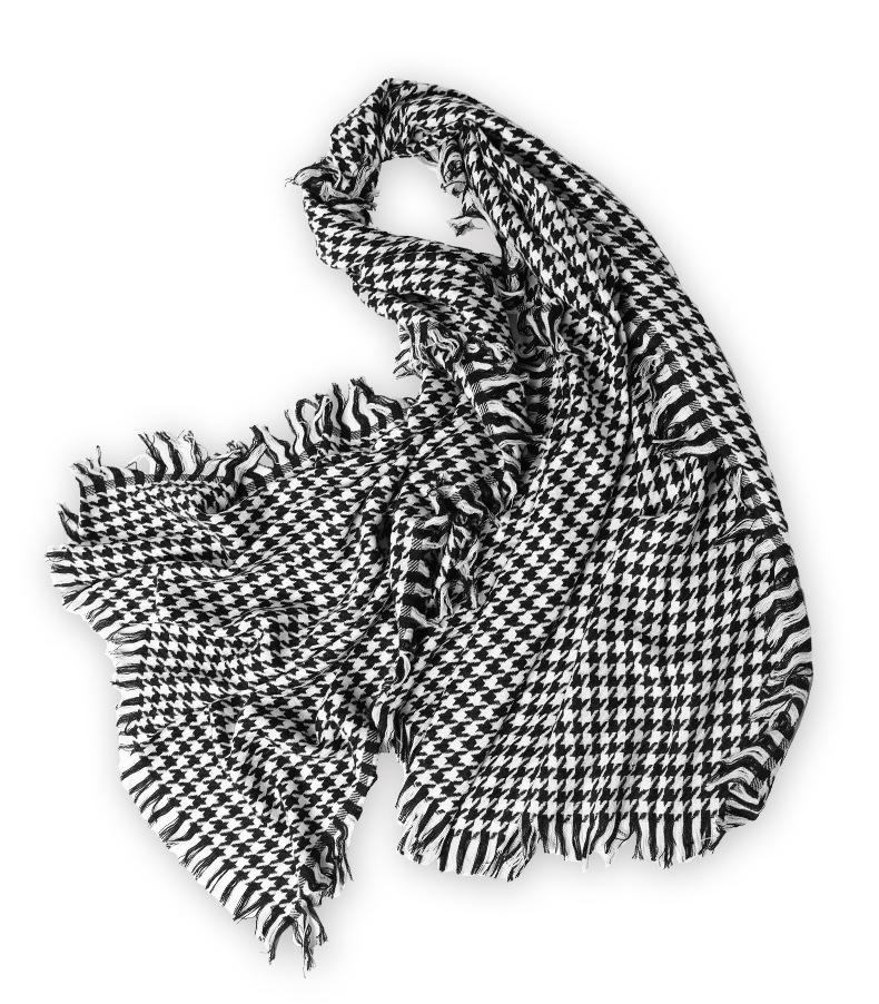 Inner Mongolia Houndstooth Wool Shawl: Dual-Use Long Tassel Scarf for Women - Autumn/Winter Collection.
