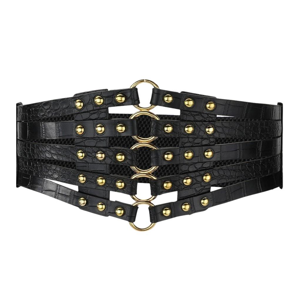 Elastic Wide Elastic Waist Seal Rivet Decoration Waist Belt Vintage Corset Belt Body Shaper чёрный