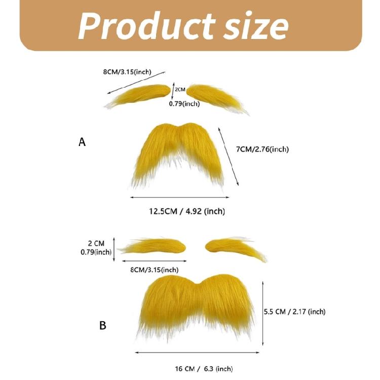 Yellow Mustache and Eyebrows, Halloween Cosplay Mustache and Eyebrow Set, Halloween Cosplay Costume Accessories
