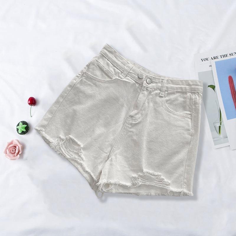 Pants Fashion Versatile Broken Holes Female Black Gray High-waisted Loose Thin A-line Wide-legged Pants Raw Edge Summer Denim Shorts Individuality
