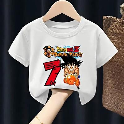 Dragon BallZ Geburtstags-T-Shirt Weiß Cartoon Jungen Sommerkleidung Anime Goku Kinder Kurzarm-Tees Niedliche Freizeit-Tops Babygeschenk