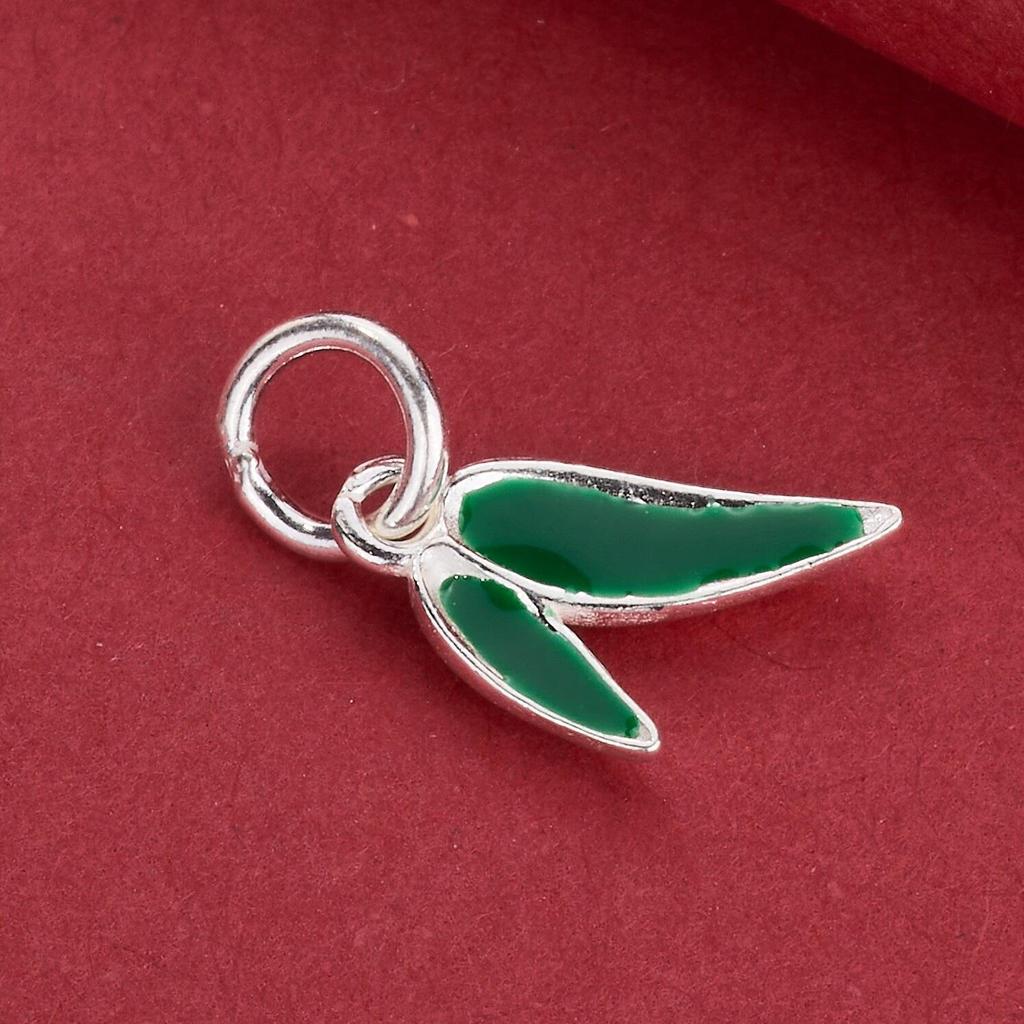 S925 Sterling Silver Green Bamboo Leaf Pendant Charm for DIY Bracelets and Necklaces