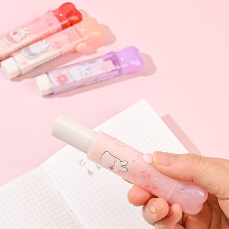 4pcs Retractable Pencil Erasers, BoYoYo Rabbit & Flower series Sliding Type, for Correcting Back to School Student Kids