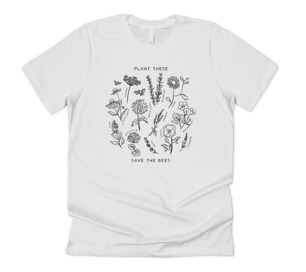 

Plant These Save The Bees T-shirt Cute Line Art Nature Flowers Boho Bohemian XL