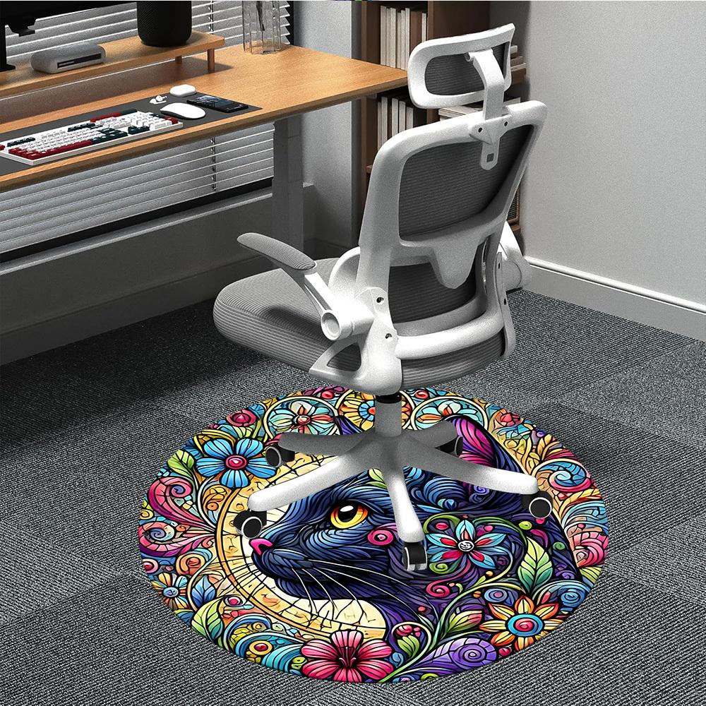1pc Cat Flowers Office Round Area Rug, Indoor Mat Suitable For Office, Under Office Chairs Bedroom Living Room Home Decor, Room Deco