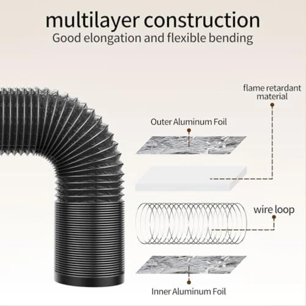 4 Aluminium-Lüftungsschlauch: Auslaufsichere HLK-Kanalisierung für vielseitige Anwendung Warmluftgebläse Abluftkanal Lüfter