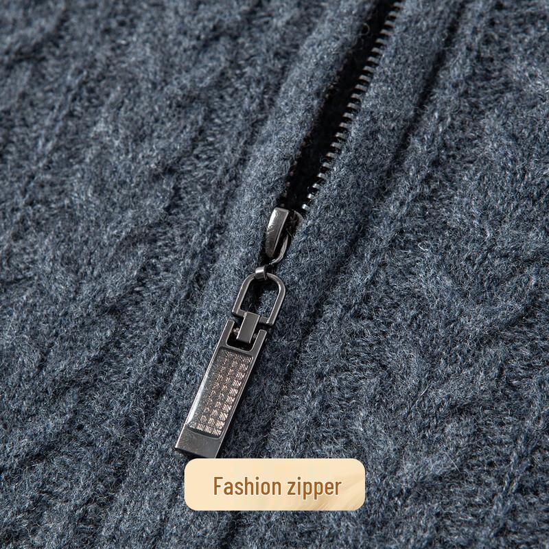 Pánský svetr ze 100% jehněčí vlny s polovičním zipem a stojáčkem