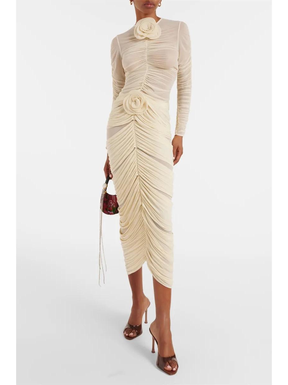 

Spring/Summer 2024 French Ruched Bodycon Midi Dress with 3D Flowers XL