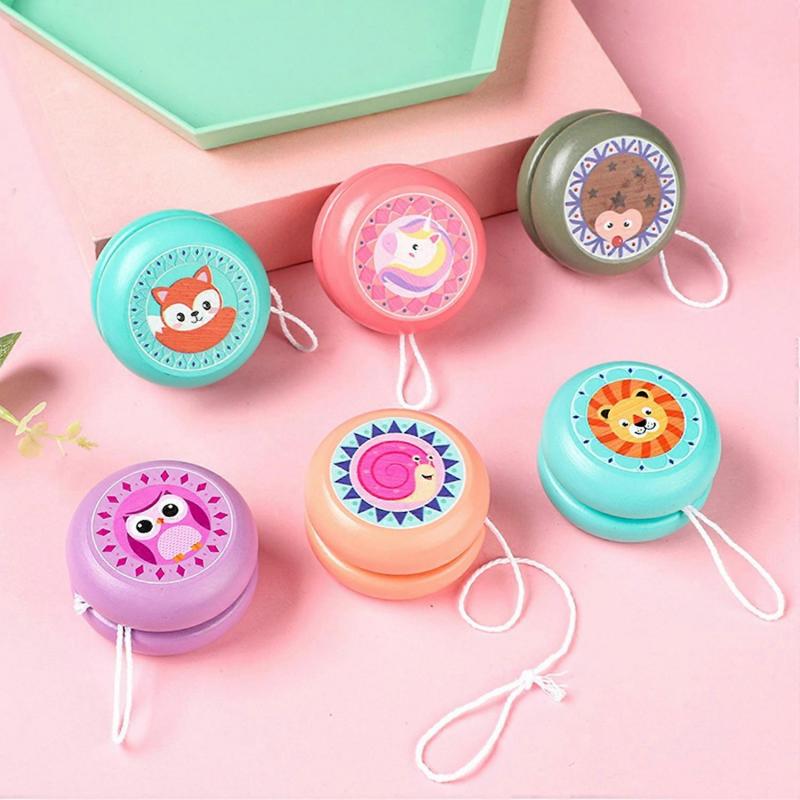 Kinder-Jojo-Spielzeug mit Schnur, buntes Cartoon-Trick-Jojo, reaktionsfähiger Ball, reflexartig, automatische Rückkehr aus Holz