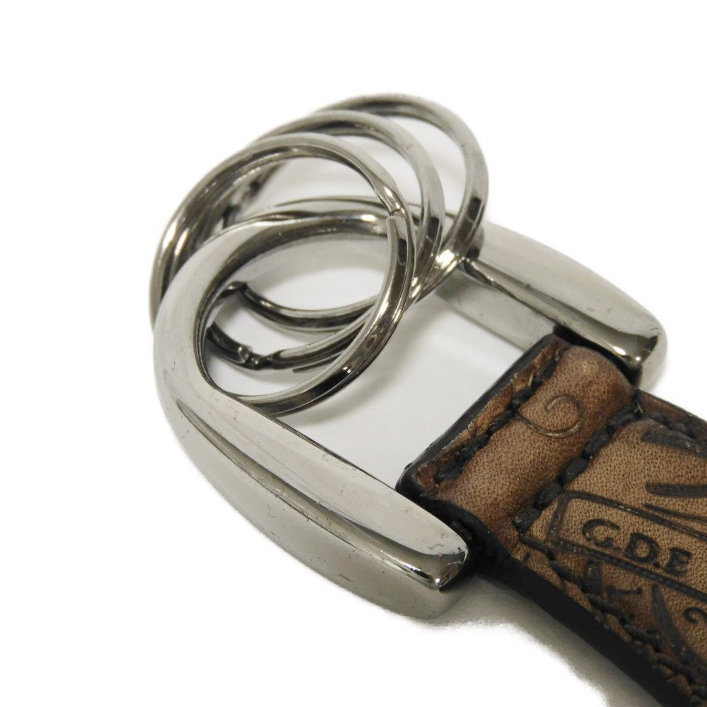 Used 11828 Shoehorn Scritto Leather Key Ring 7950 Brown 3-Ring Calligraphy Tobago Men's from Japan AUTHENTIC