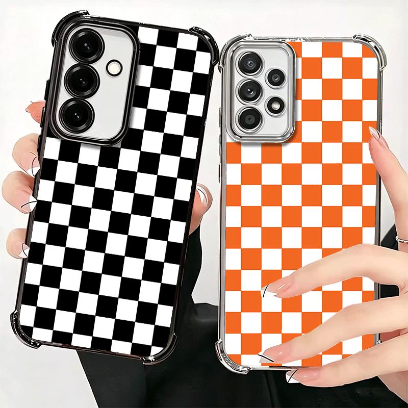 Retro Classic Chess Board Grid Plating Phone Case For Samsung A17 A07 A37 A57 A16 A56 A15 A55 A14 A54 A13 A53 A26 A36 A25 A35 A2