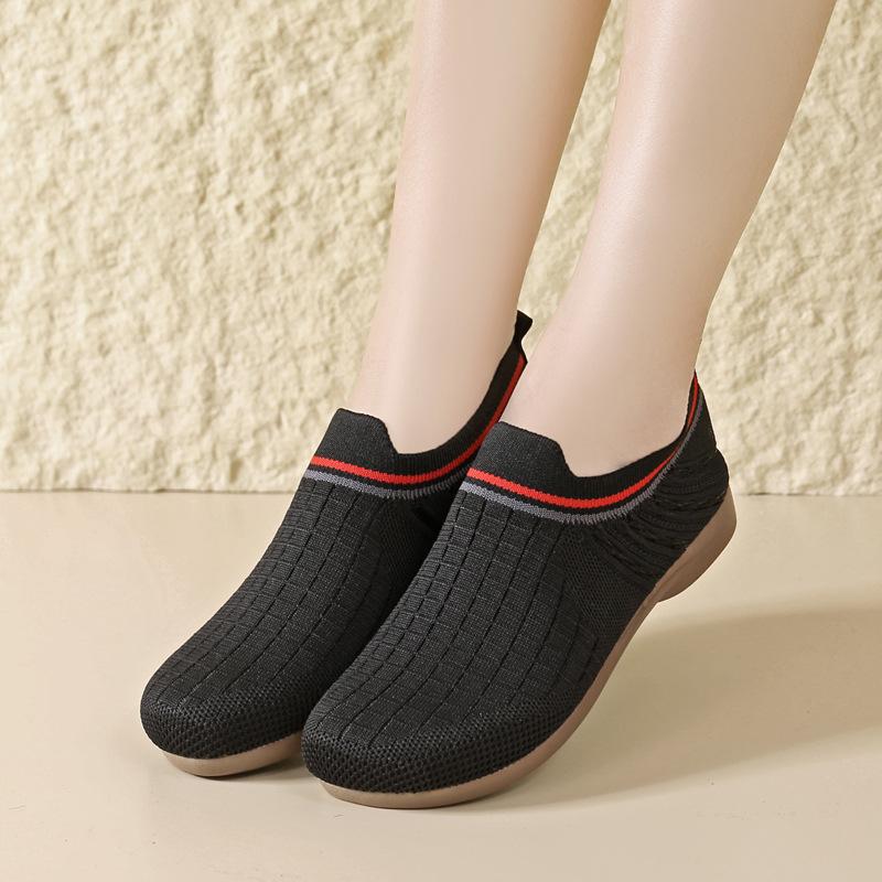Women's Shoes Spring and Autumn Middle-aged and Old Pedal Flat-bottomed Fly-woven Breathable Child Casual Versatile Lazy Shoes