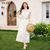 Rochie Midi Tachi pentru Femei din Lyocell, cu Petice Brodate