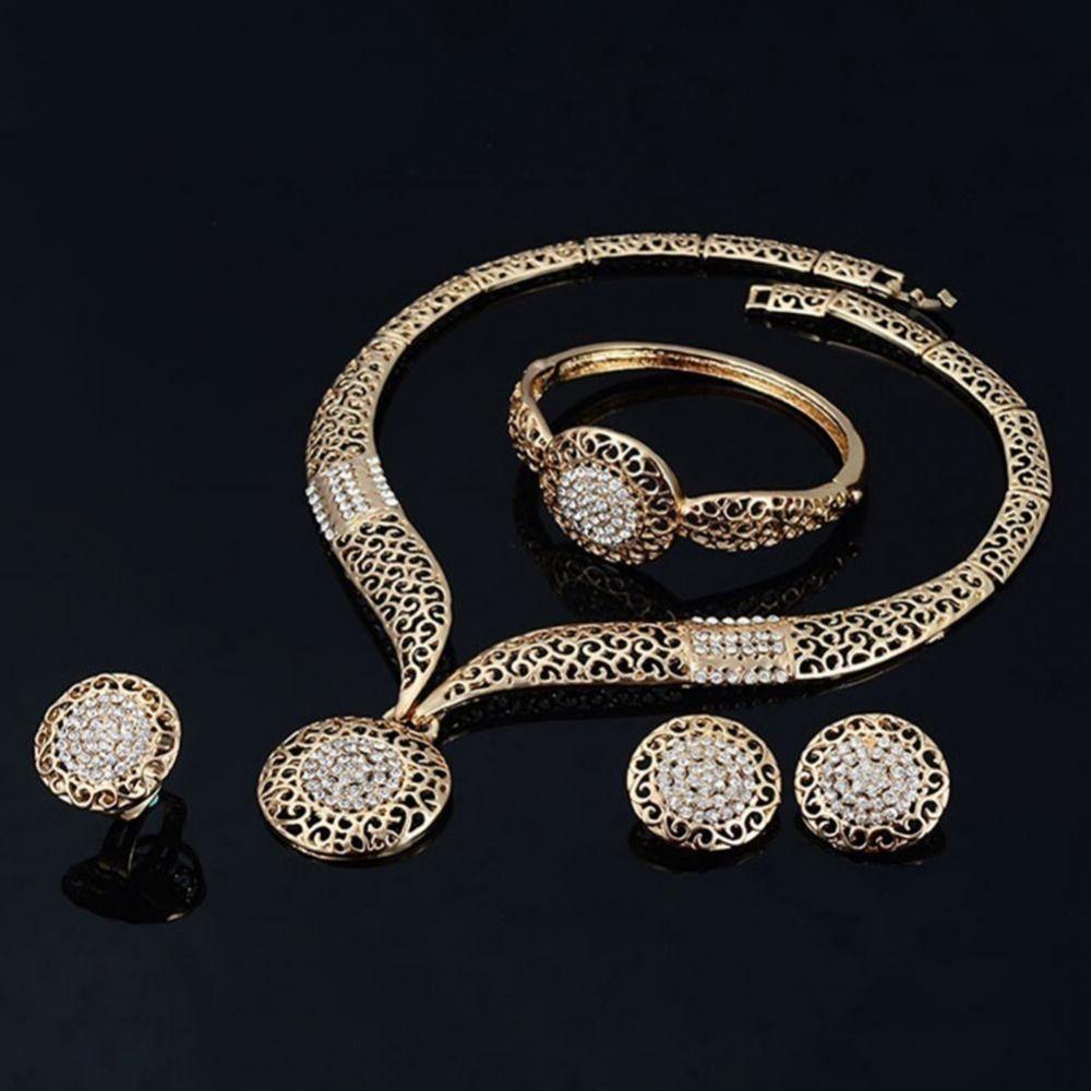 Shiny Women Necklace Set Retro Necklaces Bracelets Ring Sets Exquisite Earrings  Wedding Engagement