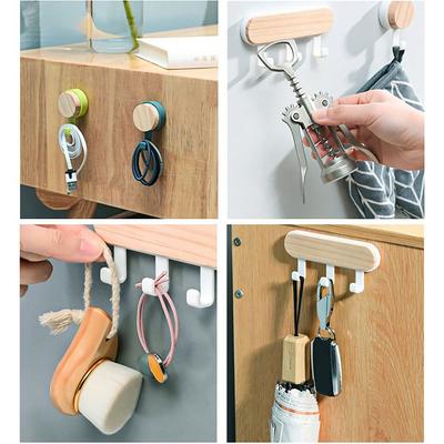 Self Adhesive Wall Hangers Hooks Wall Organizer Organizer Racks Convenient Wooden Hooks  Kitchen