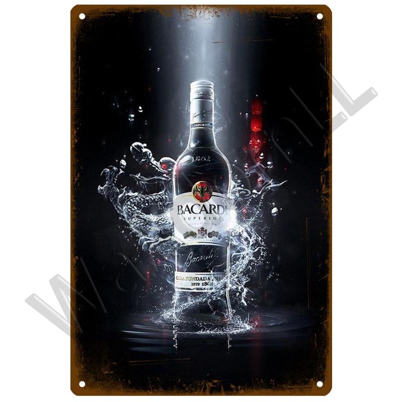 Bacardi Bier Blechschild Plakette Metallschild Bar Poster Zimmer Haus Dekoration Zubehör Vintage Wanddekor An der Wand Wandbild Plat 20x30cm（7.8x11.8inch） gray