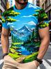 Men's Standard Size Digital Print T-Shirt, Men's Fashion Crew Neck T-Shirt, Men's Casual Printed Tree Scene Sport Top, Soft and Breathable Fabric,