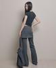 AWOSWEIB Double Waist Skirt Pants - Charcoal