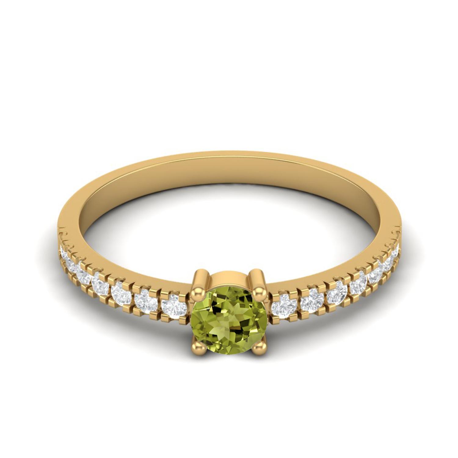 0.65 Ctw Round Peridot 925 Sterling Silver Gold Vermeil Solitaire Accents Women Wedding Ring 5