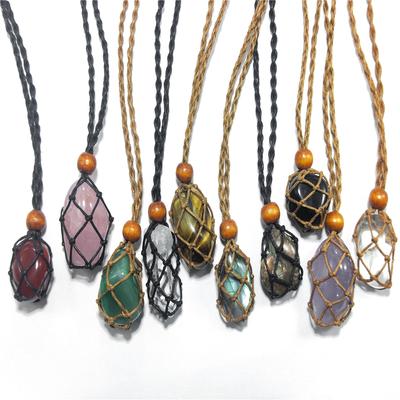 Necklace Cord Empty Stone Holder Natural Quartz Crystal Raw Stone Chakra Point Healing Fish Netted Boho & Hippie Amulets Pendant