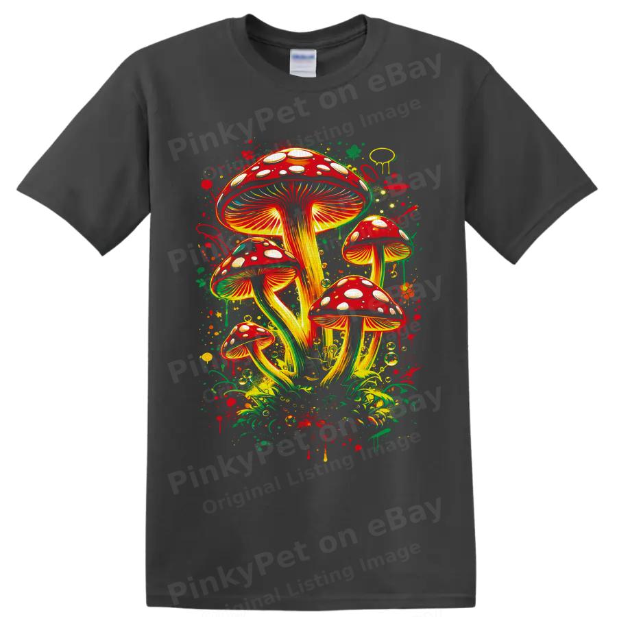 Red Spotted Mushroom T Shirt Psychedelic Forest Fungi Art Nature Graphic Tee