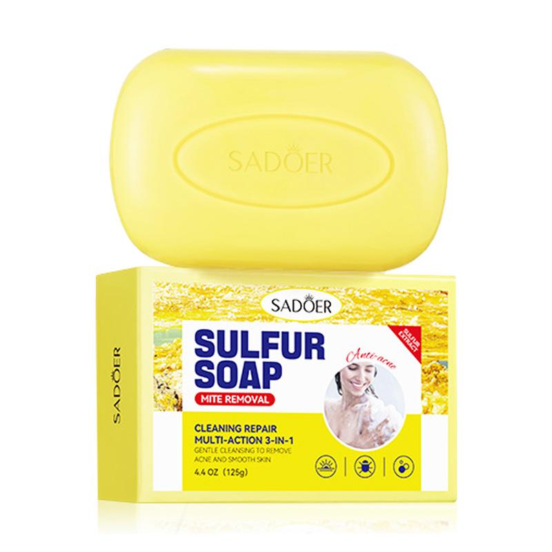 1pc SADOER Sulfur Mite Removing Facial Soap Universal Handmade Soap for Body Face Wash Foam Moisturizing Facial Cleanser