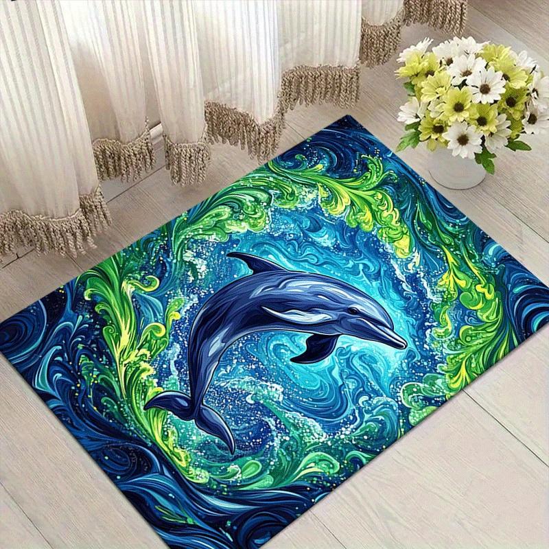 

1 шт. Коврик с рисунком дельфинов, мягкий фланелевый коврик для пола для гостиной, спальни и офиса, коврик под журнальный столик и диван, можно стирать в машине 60cm by 90cm