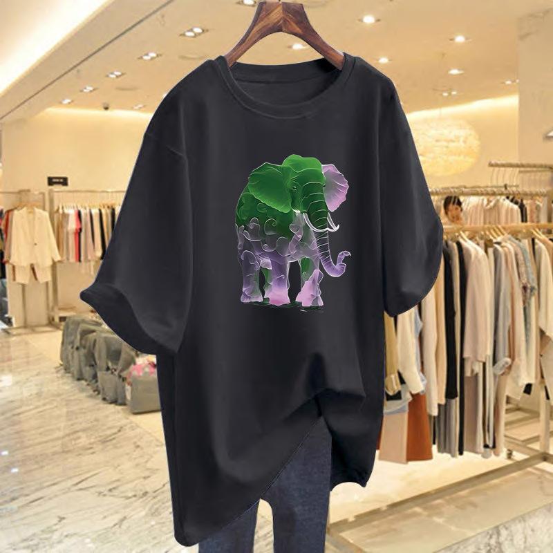 Elephant cotton short-sleeved T-shirt women's Hong Kong flavor chc top bottoming shirt design sense niche 2025 summer new trendy