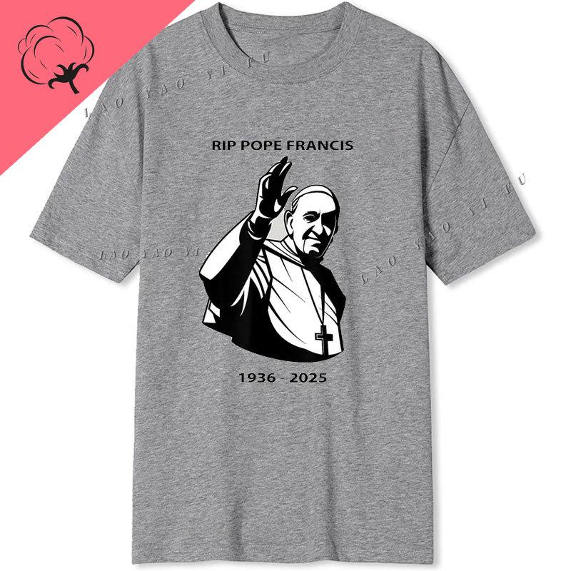 Camisas RIP Pope Francis Catholic T Shirt Pray for Pope Francis Catholic Memorial Graphic T Shirts Gift Christian Quote Tee S