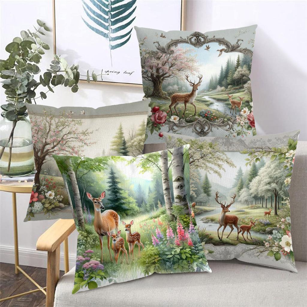 Deer And Forest Scenes Floral Decorative Cushion Covers Polyester pillowcase, sofa decorative cushion cov Headboard Pillow